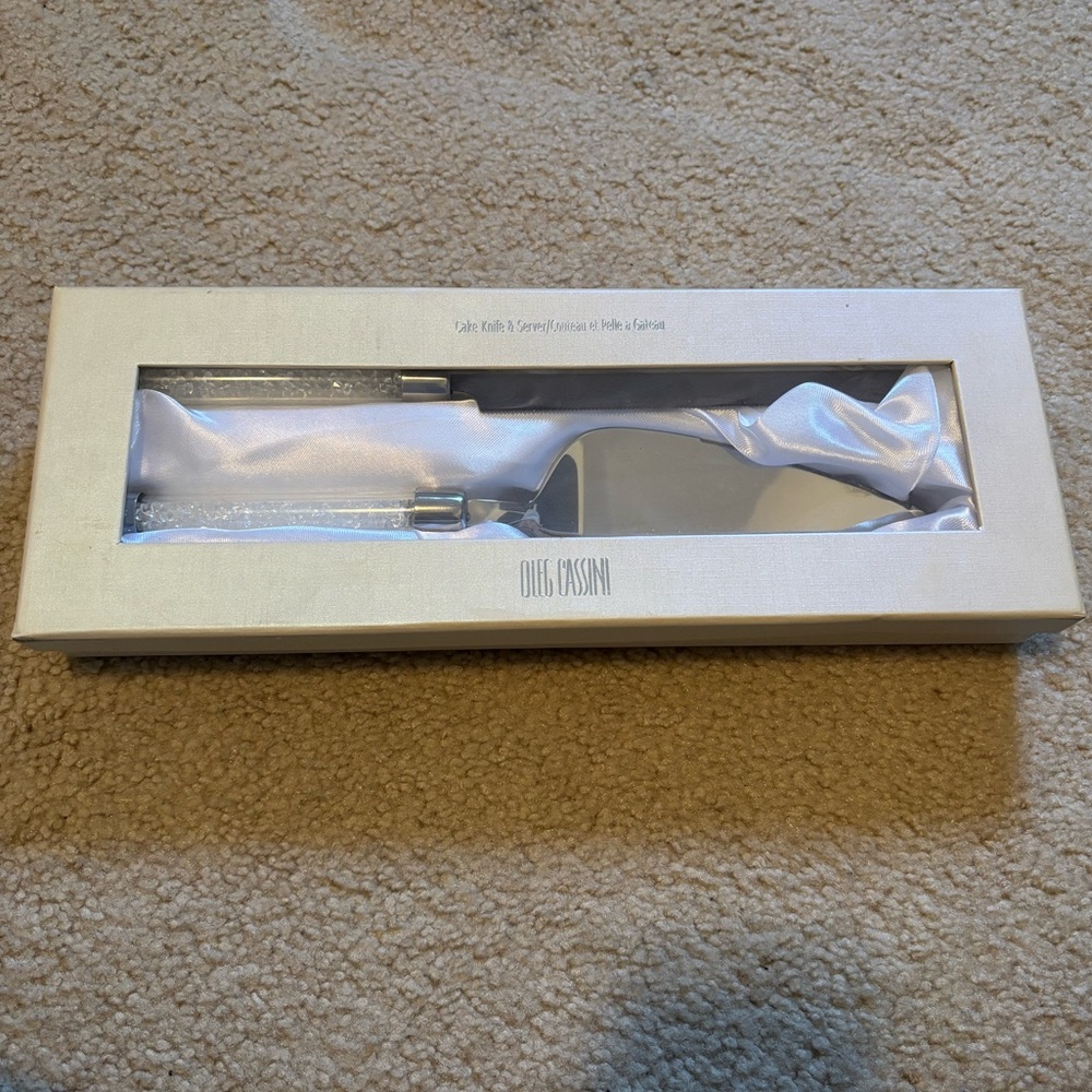 Oleg Cassini Silver Cake Knife and Server